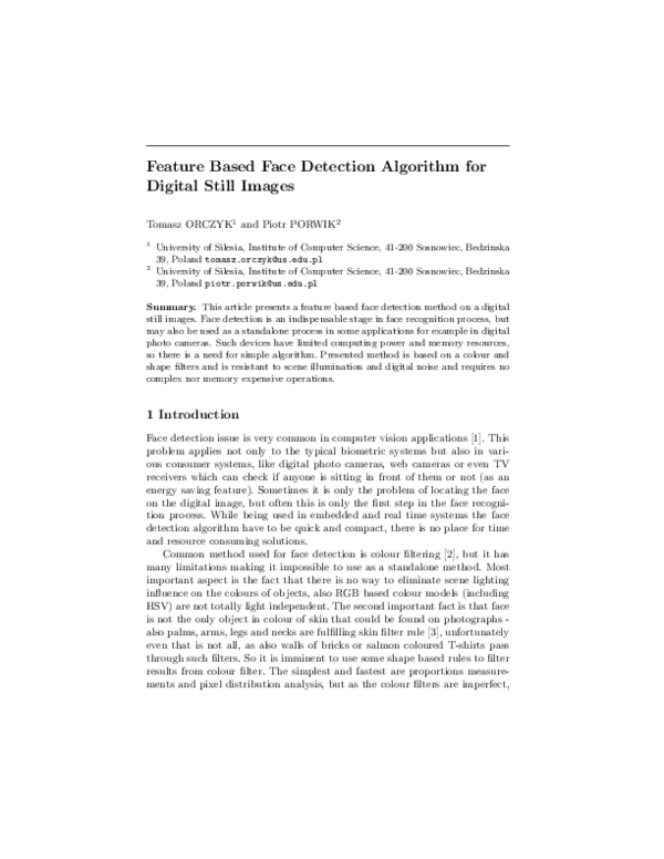(PDF) Feature based face detection algorithm for digital still images