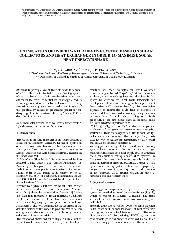 (PDF) Optimisation of Hybrid Water Heating System Based on Solar ...