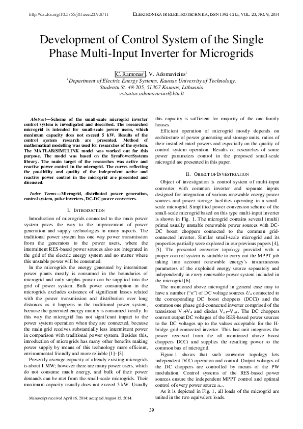 (PDF) Development of Control System of the Single Phase Multi-input ...