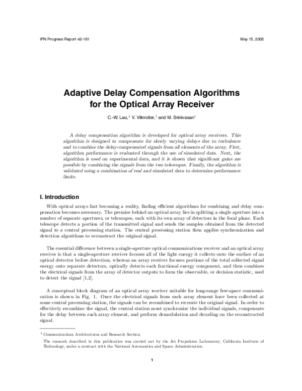 (PDF) Adaptive Delay Compensation Algorithms for the Optical Array Receiver
