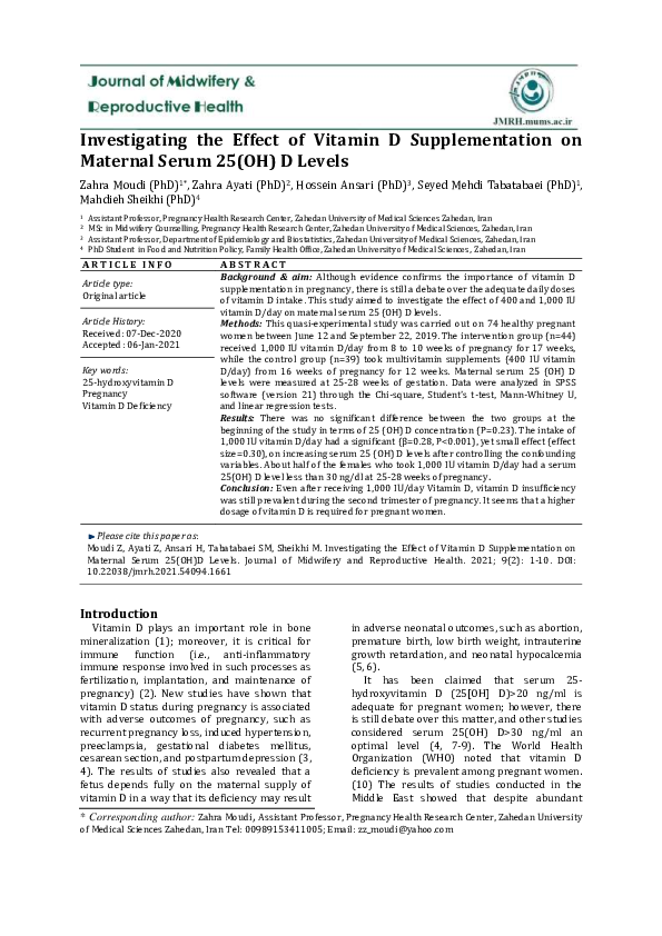 (PDF) Investigating the Effect of Vitamin D Supplementation on Maternal ...