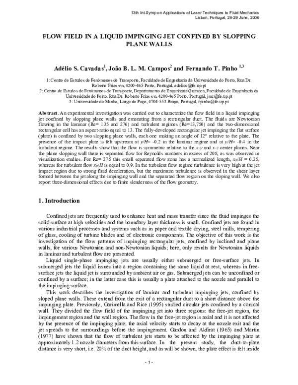 (PDF) Flow field in a liquid impinging jet confined by slopping plane walls