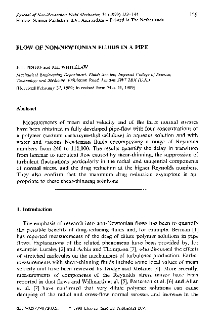 (PDF) Flow of non-newtonian fluids in a pipe