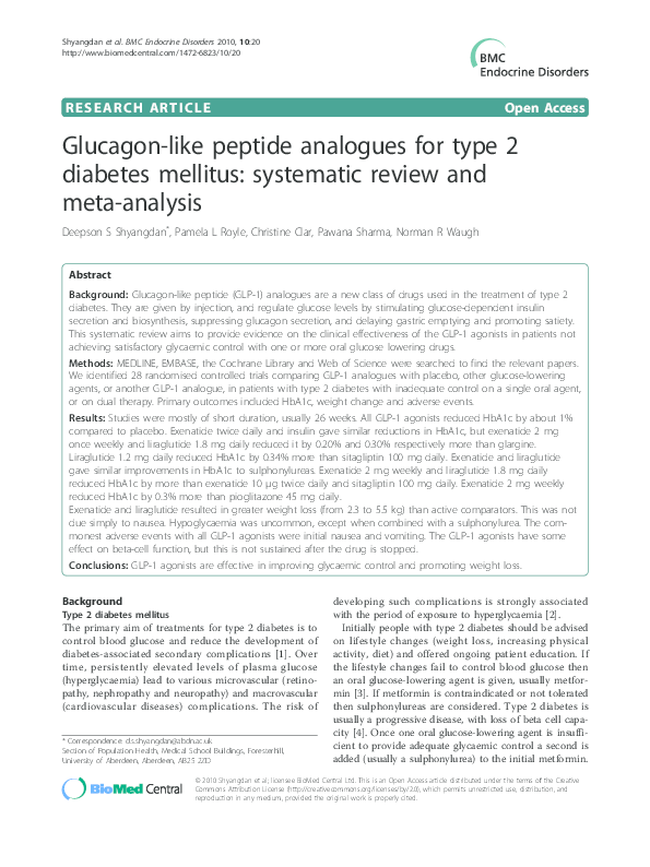 (PDF) Glucagon-like peptide analogues for type 2 diabetes mellitus ...