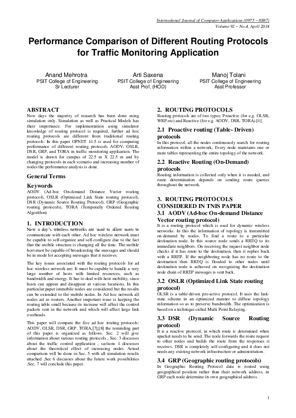 (PDF) Performance Comparison of Different Routing Protocols for Traffic ...