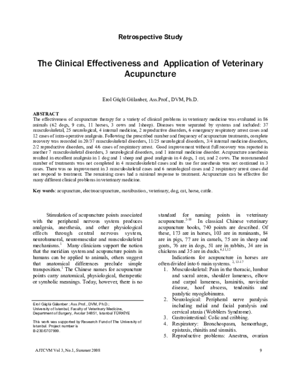 (PDF) The Clinical Effectiveness and Application of Veterinary Acupuncture