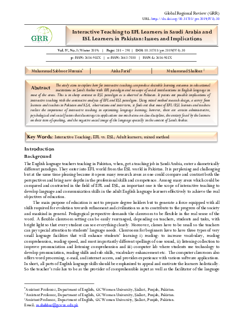 (PDF) Interactive Teaching to EFL Learners in Saudi Arabia and ESL ...