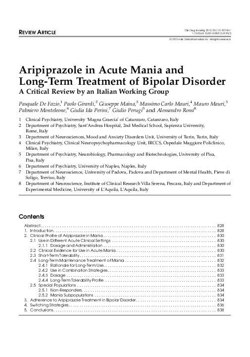 (PDF) Aripiprazole in Acute Mania and Long-Term Treatment of Bipolar ...