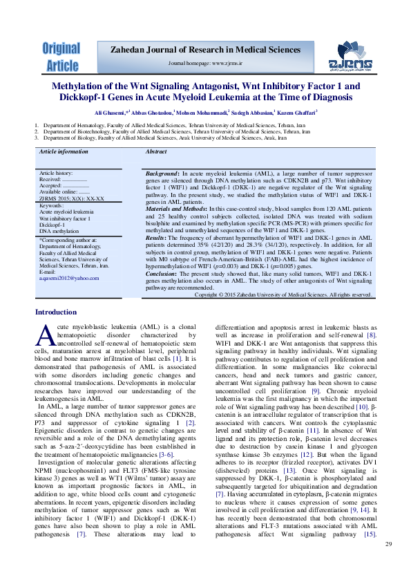 (PDF) Methylation of the Wnt Signaling Antagonist, Wnt Inhibitory ...