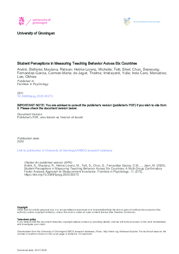 (PDF) Student Perceptions in Measuring Teaching Behavior Across Six ...