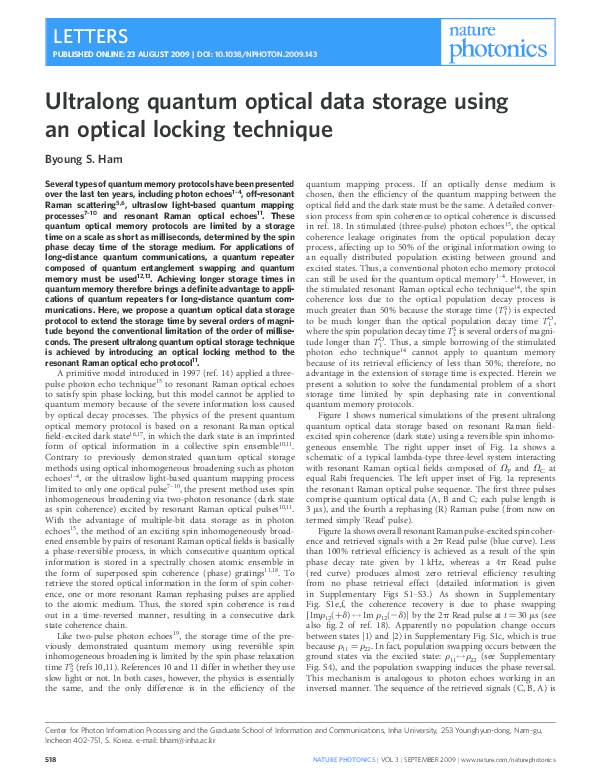 (PDF) Ultralong quantum optical data storage using an optical locking ...