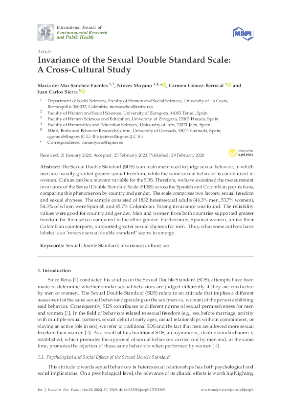 (PDF) Invariance of the Sexual Double Standard Scale: A Cross-Cultural ...