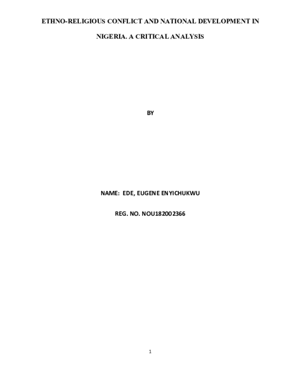 (DOC) ETHNO-RELIGIOUS CONFLICT AND NATIONAL DEVELOPMENT IN NIGERIA. A ...