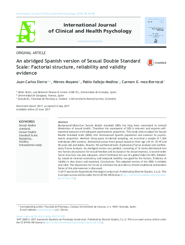 (PDF) An abridged Spanish version of Sexual Double Standard Scale ...