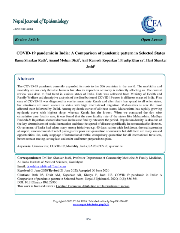 (PDF) COVID-19 pandemic in India: A Comparison of pandemic pattern in ...