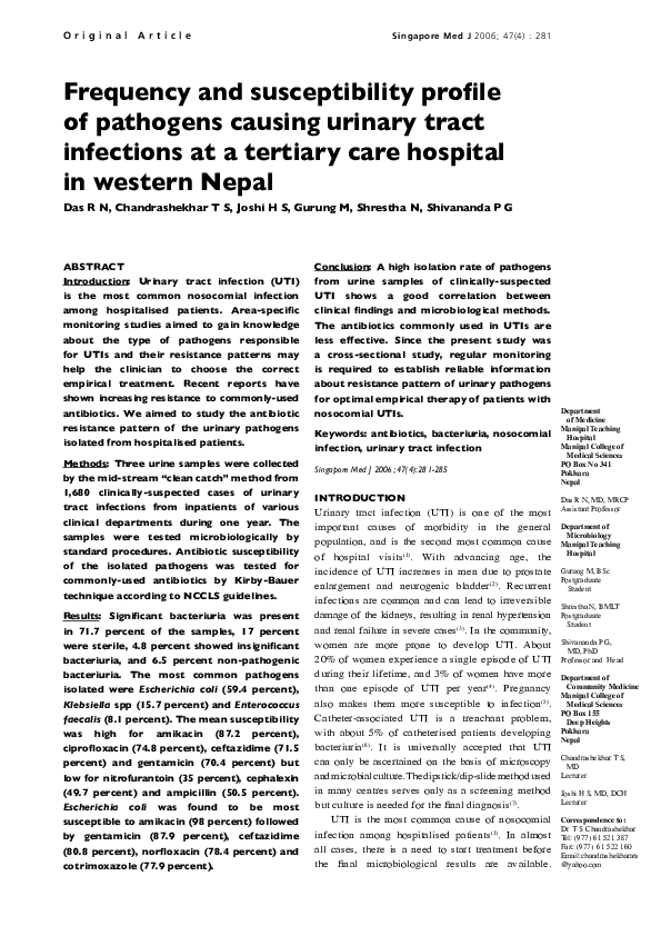 (PDF) Frequency and susceptibility profile of pathogens causing urinary ...