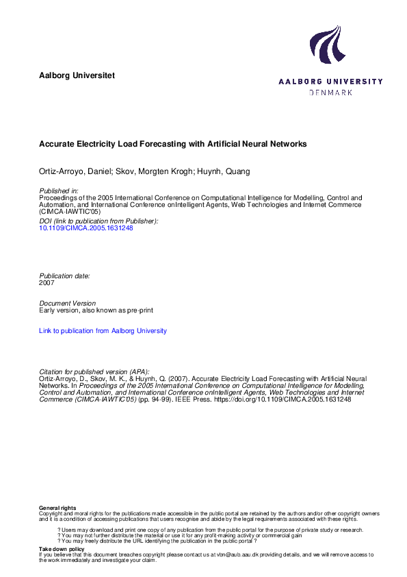 (PDF) Accurate Electricity Load Forecasting with Artificial Neural Networks