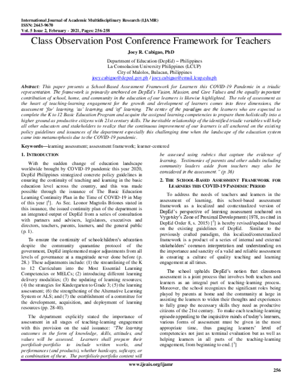 (PDF) Class Observation Post Conference Framework for Teachers