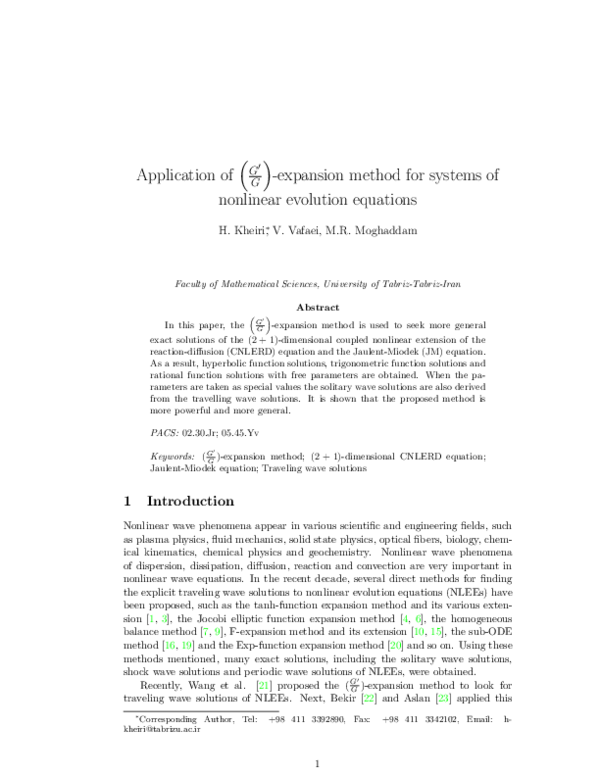 (PDF) Application of G ' G-expansion method for systems of nonlinear ...
