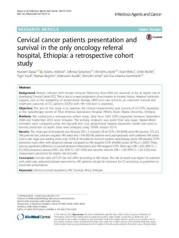 (PDF) Cervical cancer patients presentation and survival in the only ...