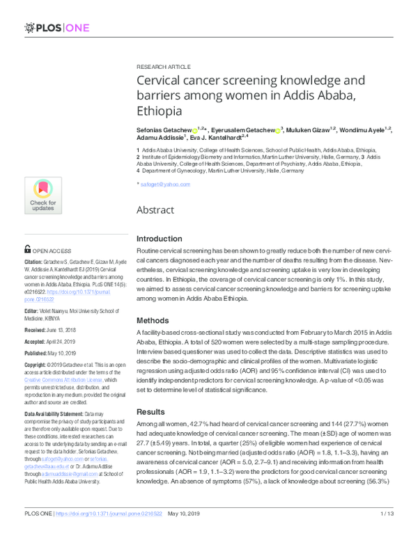 (PDF) Cervical cancer screening knowledge and barriers among women in ...