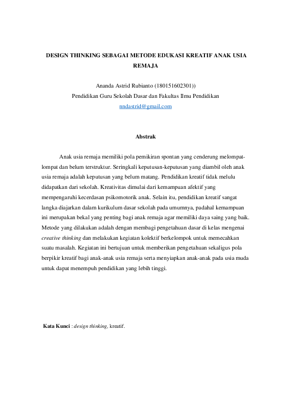 (PDF) DESIGN THINKING SEBAGAI METODE EDUKASI KREATIF ANAK USIA REMAJA ...