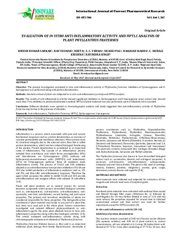(PDF) Evaluation of in Vitro Anti-Inflammatory Activity and HPTLC ...