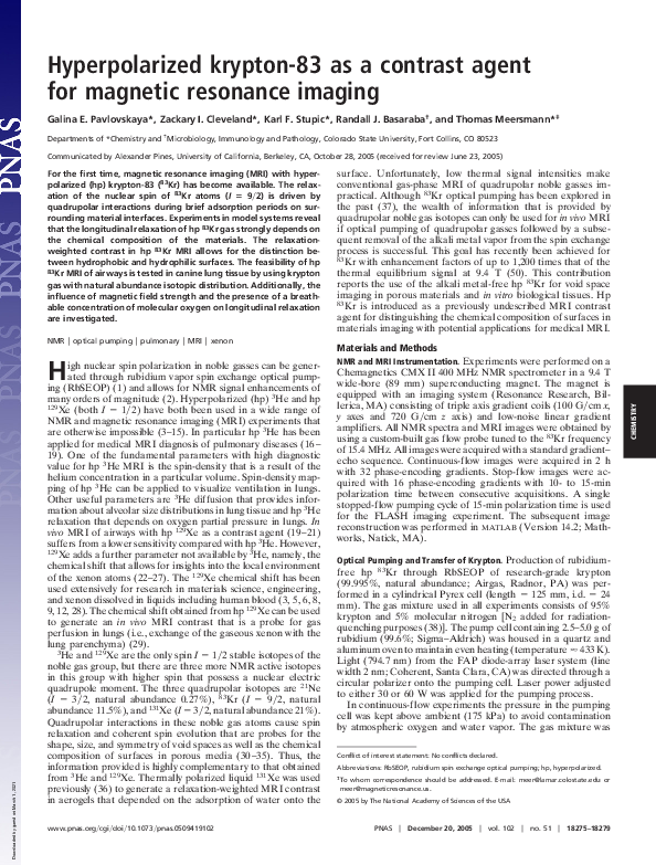 (PDF) Hyperpolarized krypton-83 as a contrast agent for magnetic ...
