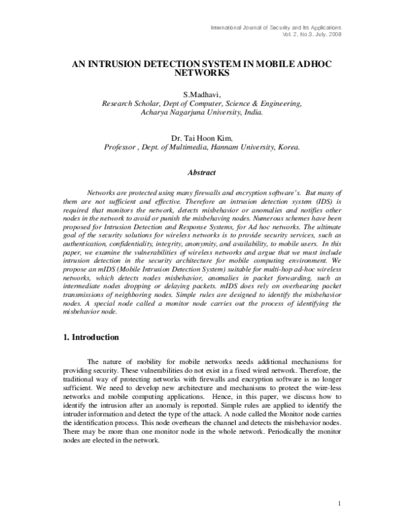 (PDF) An Intrusion Detection System in Mobile AdHoc Networks