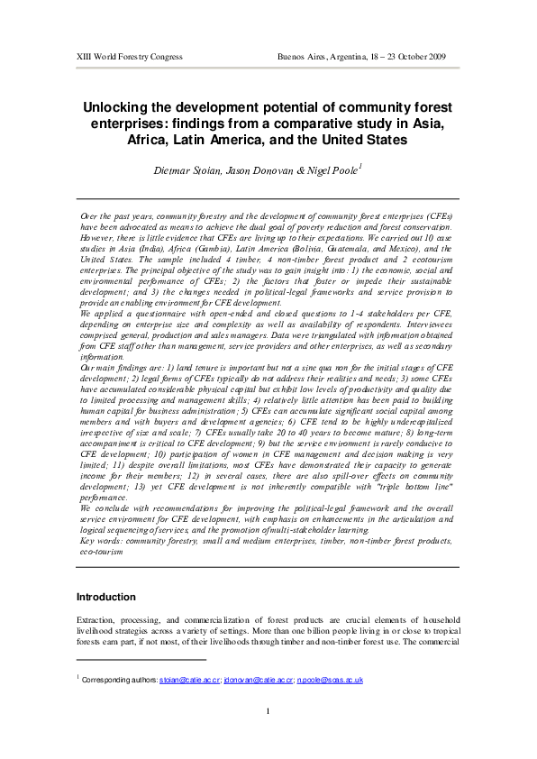 (PDF) Unlocking the development potential of community forest ...