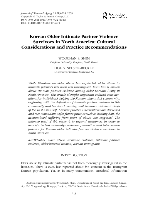 (PDF) Korean Older Intimate Partner Violence Survivors in North America ...