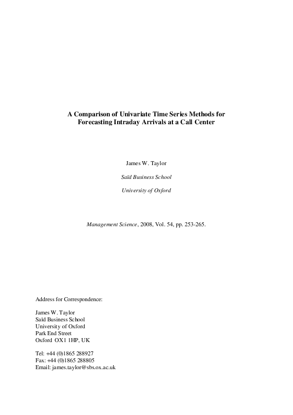 (PDF) A Comparison of Univariate Time Series Methods for Forecasting ...