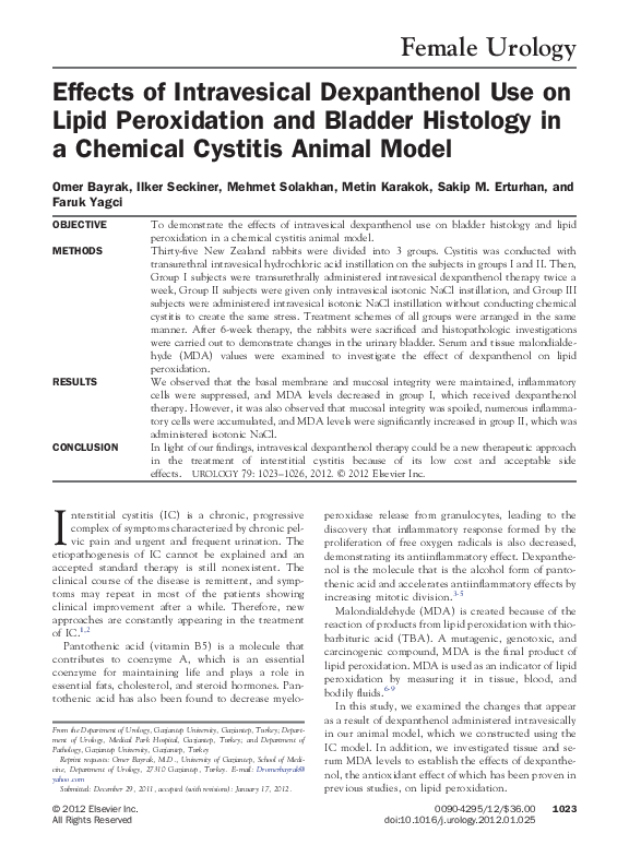 (PDF) Effects of Intravesical Dexpanthenol Use on Lipid Peroxidation ...
