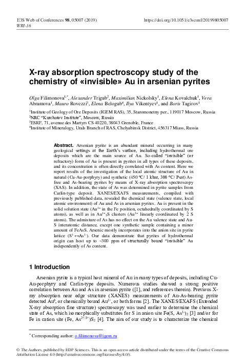 (PDF) X-ray absorption spectroscopy study of the chemistry of ...