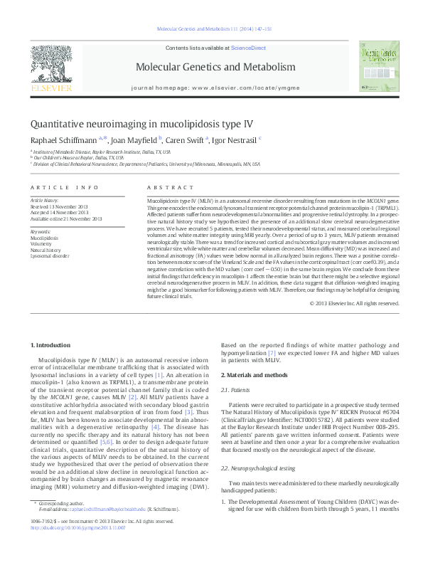 (PDF) Quantitative neuroimaging in mucolipidosis type IV