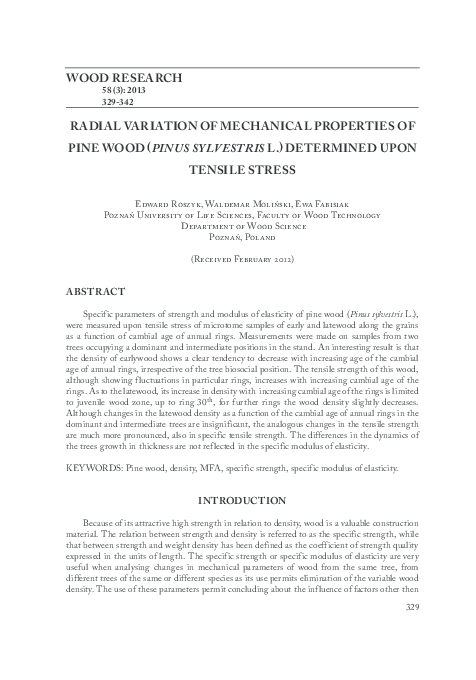 (PDF) Radial variation of mechanical properties of pine wood (Pinus ...
