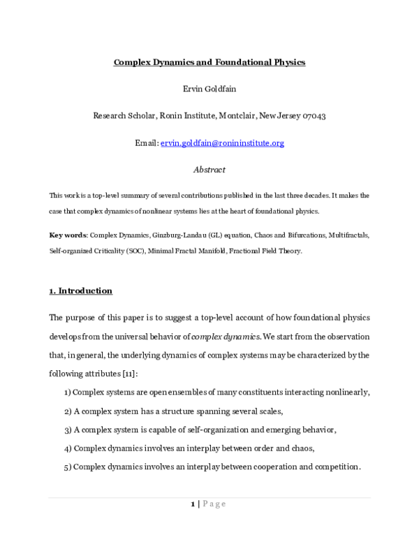 Pdf Complex Dynamics And Foundational Physics