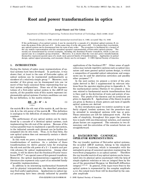 (PDF) Root and power transformations in optics Nir Cohen Academia.edu