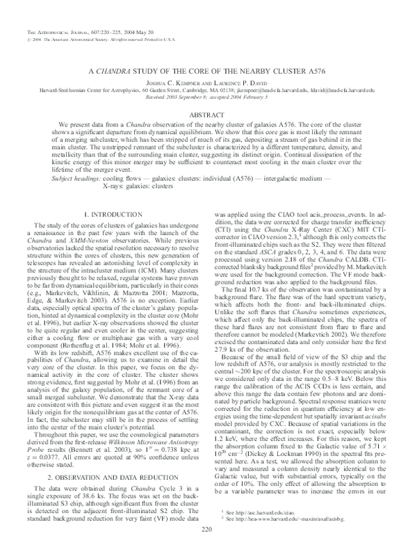 (PDF) A Chandra Study of the Core of the Nearby Cluster A576