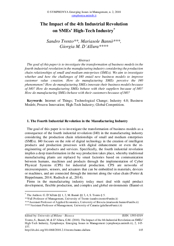 (PDF) The Impact of the 4th Industrial Revolution on the High-Tech Industry