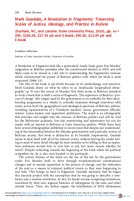 (PDF) Review of: Mark Goodale, A Revolution in Fragments: Traversing ...