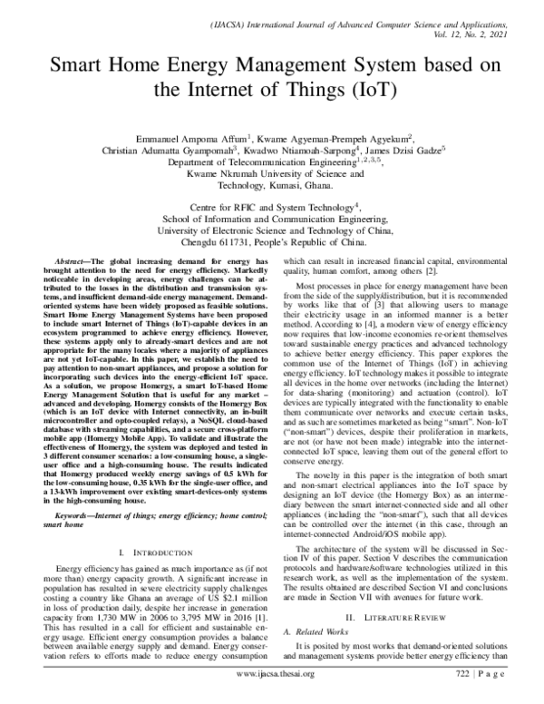 (PDF) Smart Home Energy Management System based on the Internet of ...