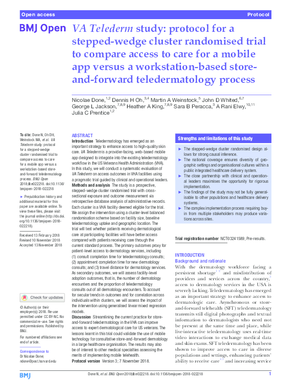 (PDF) VA Telederm study: protocol for a stepped-wedge cluster ...
