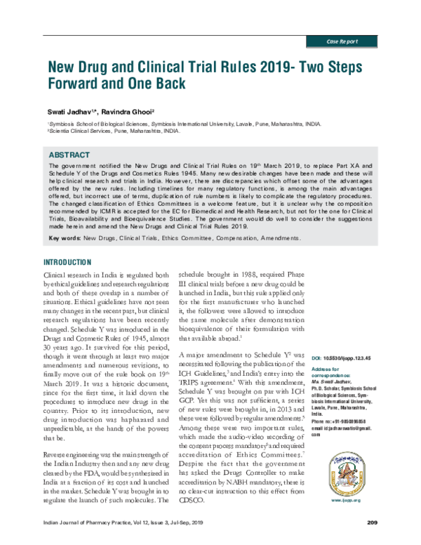 (PDF) New Drug and Clinical Trial Rules 2019- Two Steps Forward and One ...