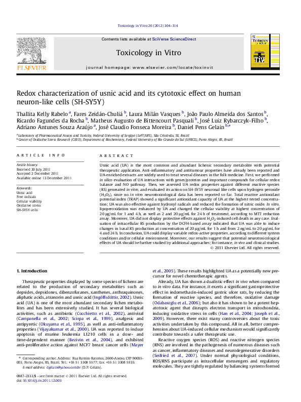 (PDF) Redox characterization of usnic acid and its cytotoxic effect on ...