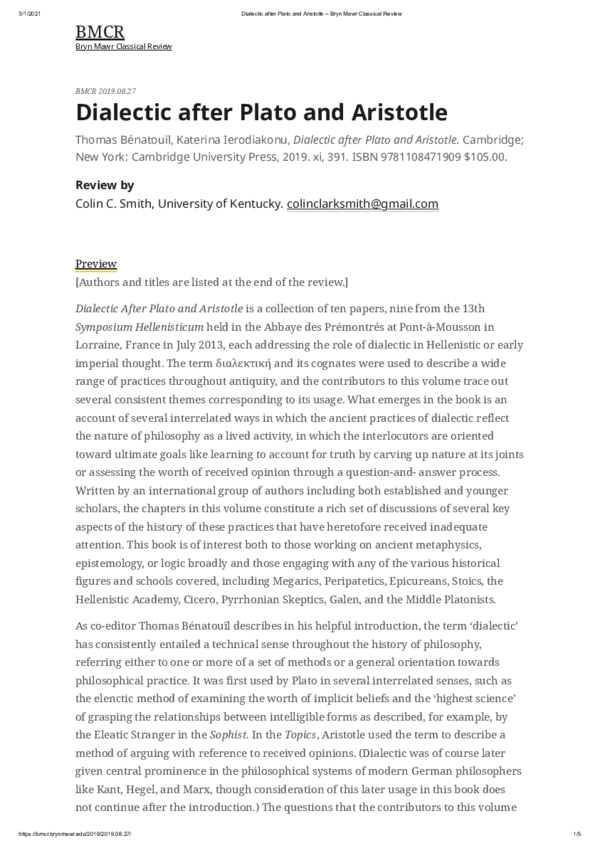 (PDF) Review of Thomas Bénatouïl and Katerina Ierodiakonou (ed