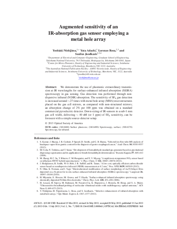 (PDF) Augmented sensitivity of an ir-absorption gas sensor employing a ...