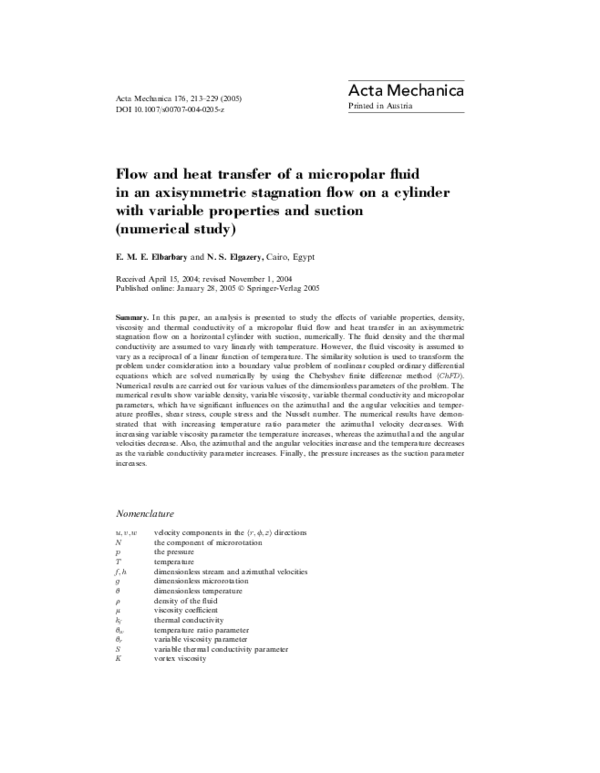 (PDF) Flow and heat transfer of a micropolar fluid in an axisymmetric ...