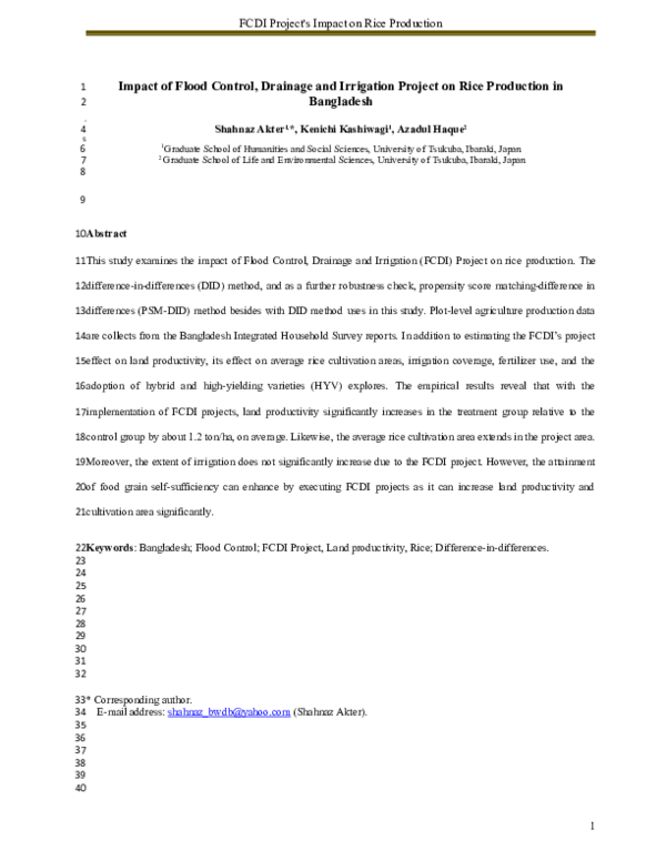 (DOC) Impact of Flood Control, Drainage and Irrigation Project on Rice ...