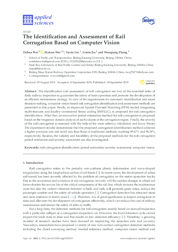 (PDF) The Identification and Assessment of Rail Corrugation Based on ...